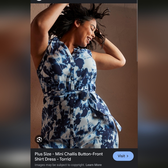 Torrid sz3 (3X) Midi-challis Blue & white Button-front shirt dress EUC - Picture 2 of 6